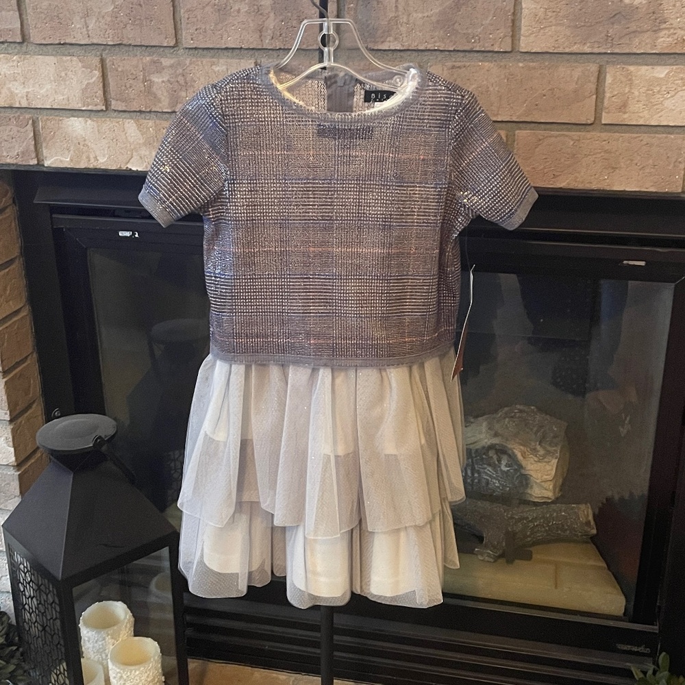 NEW! BISCOTTI COLLEZION Chic Ruffled Gray 2 Piece Girls Party Dress Set Size 4